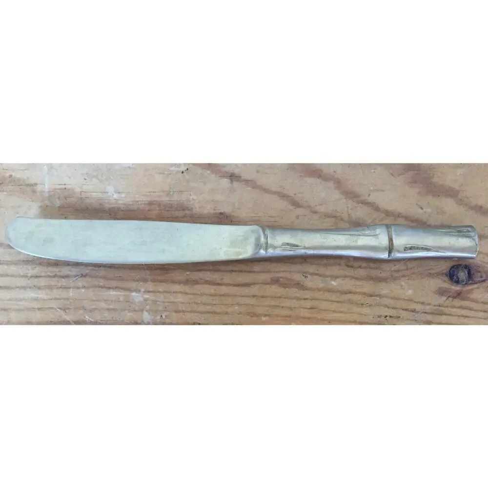 Set 5 Vtg Goldtone Brass Stainless Bamboo Asian Style Cocktail Small Knives 5